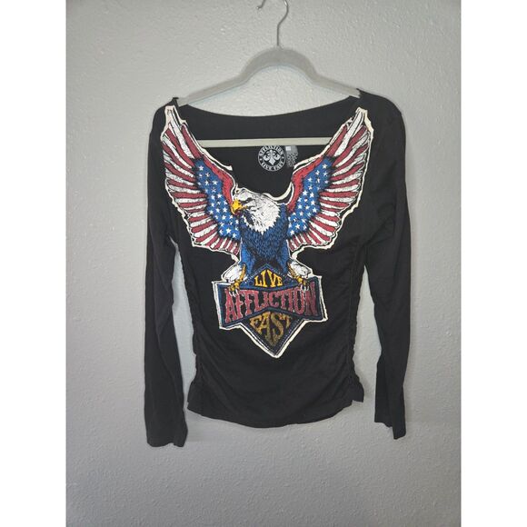 Affliction Tops - Affliction Women's Vintage Y2K American Flag Eagle Long Sleeve Shirt Size M